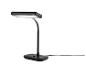 Čierna LED stolná lampa s flexibilným krkom a obdĺžnikovou hlavou svetla.