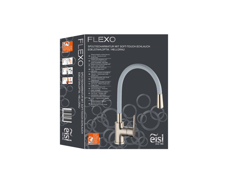Kuchynská batéria eisl s flexibilnou hadicou v svetlo sivej farbe.