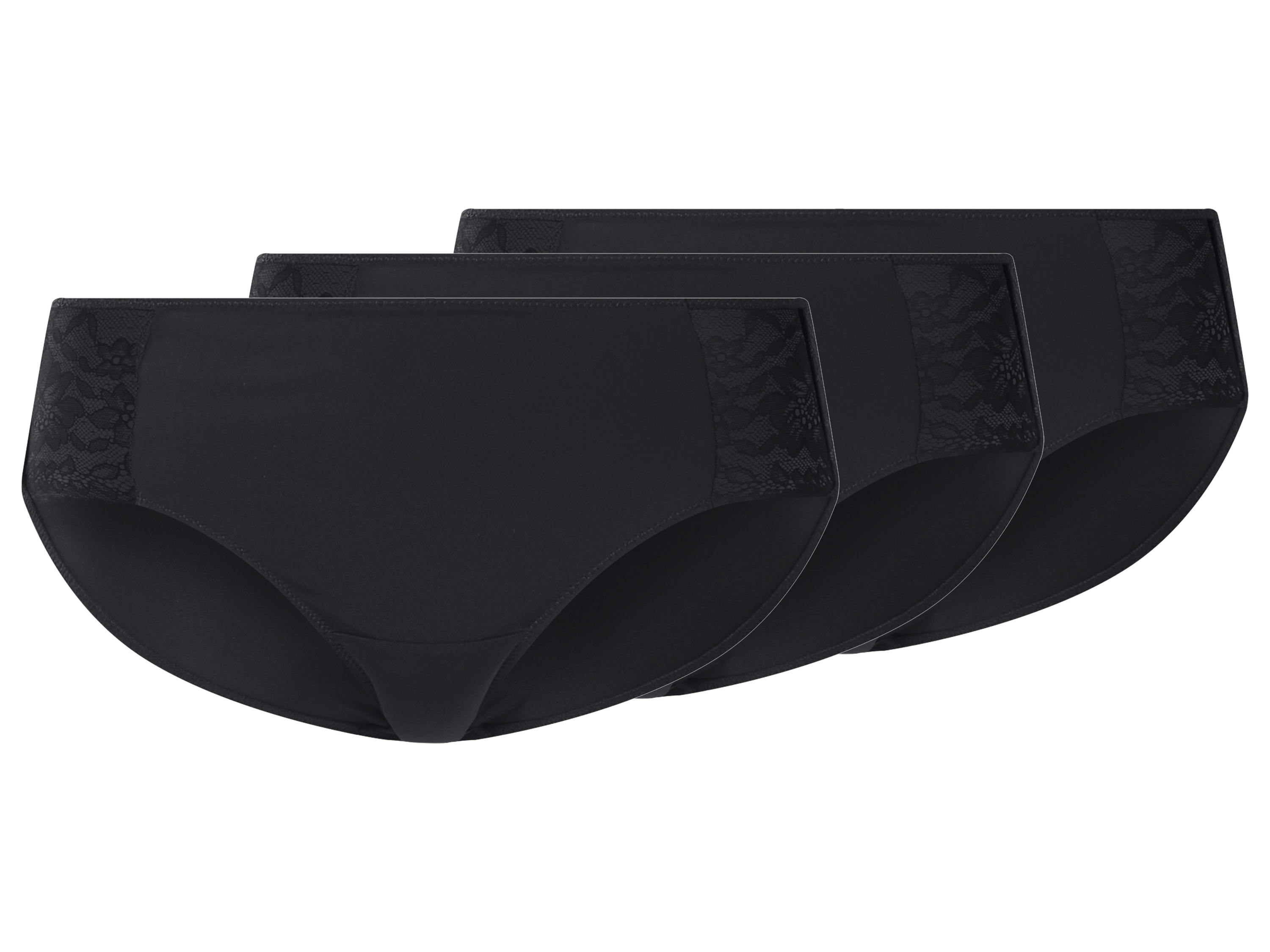 esmara® Dámske bedrové nohavičky s čipkou, 3 kusy (čierna, XS (32/34))