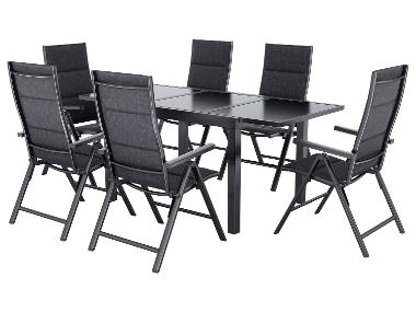 LIVARNO® Hliníkový rozťahovací záhradný stôl Houston/Toronto, 120 – 180 x 89 x 75 cm + Záhradné hliníkové kreslo Toronto, 6 kusov