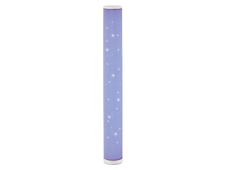 Fialová valcová lampa s trblietavým vzorom hviezd.
