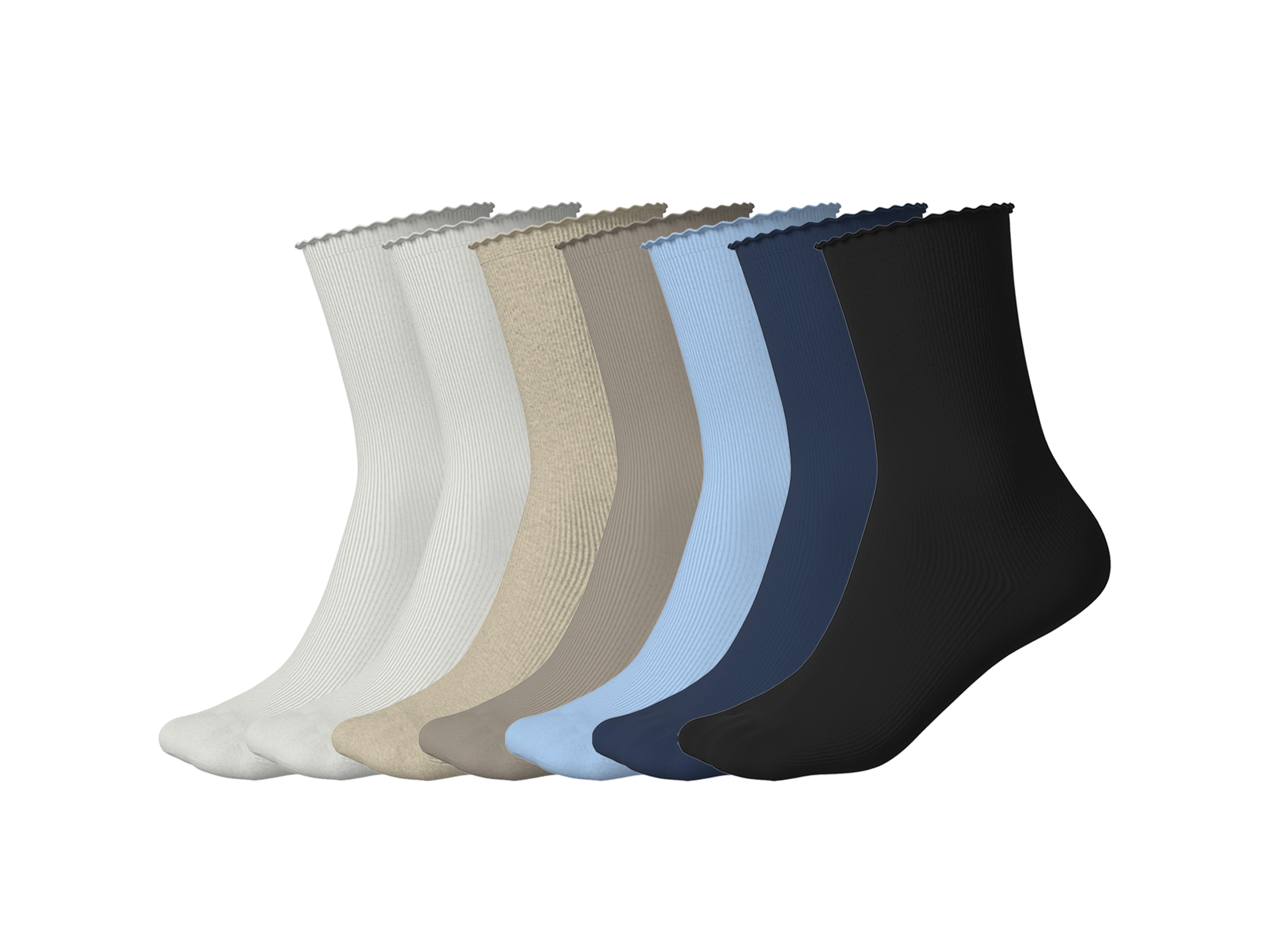 ESMARA® Dámske rebrované ponožky, 7 párov (biela/béžová/modrá/navy modrá/čierna, 35-38)
