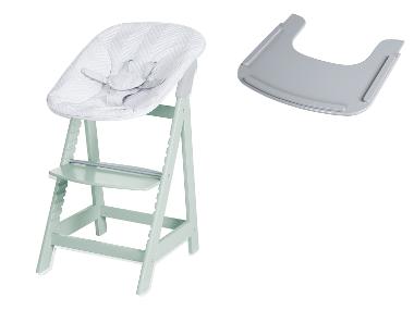 roba Detská vysoká stolička Born Up Zickzack 2 v 1, mentolová + Pultík k jedálenskej stoličke, hnedosivá
