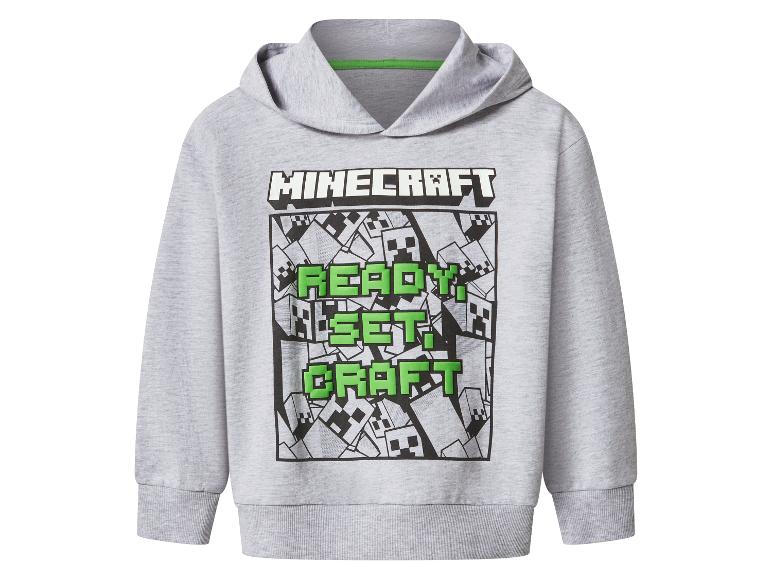 Sivá detská mikina s kapucňou Minecraft s nápisom „READY, SET, CRAFT“