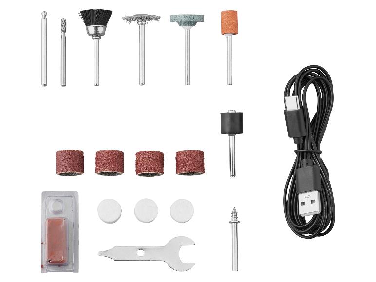 Leštiace príslušenstvo: brúsne kotúče, kefy, nástavce, USB kábel.
