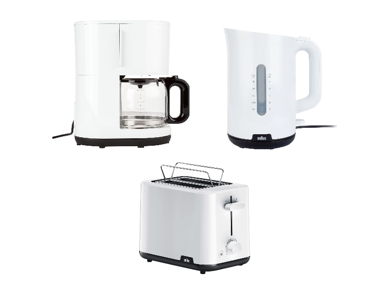 BRAUN Raňajková súprava, biela: Hriankovač Breakfast 1 2 + Prekvapkávací kávovar KF1100BK + Rýchlovarná kanvica WK110