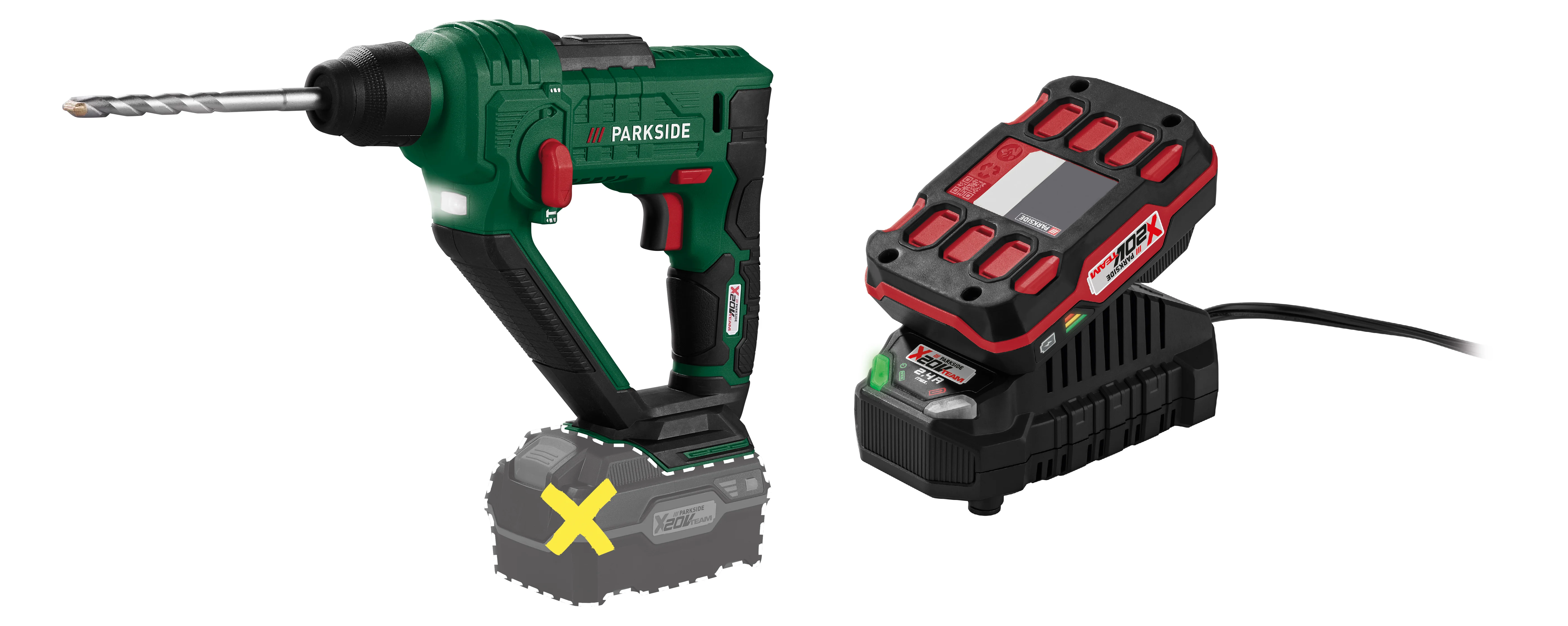 PARKSIDE® Aku vŕtacie kladivo PABH 20-Li D4 + Akumulátor 20 V 2 Ah PAP 20 B1 + Nabíjačka 20 V 2,4 A PLG 20 C1