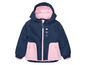 Tmavomodrá zimná bunda s ružovými detailmi pre dievčatá.