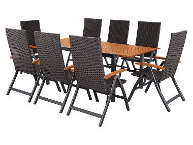 LIVARNO® Hliníkový rozkladací záhradný stôl Valencia, hnedý + Skladacie kreslo Valencia, 8 kusov