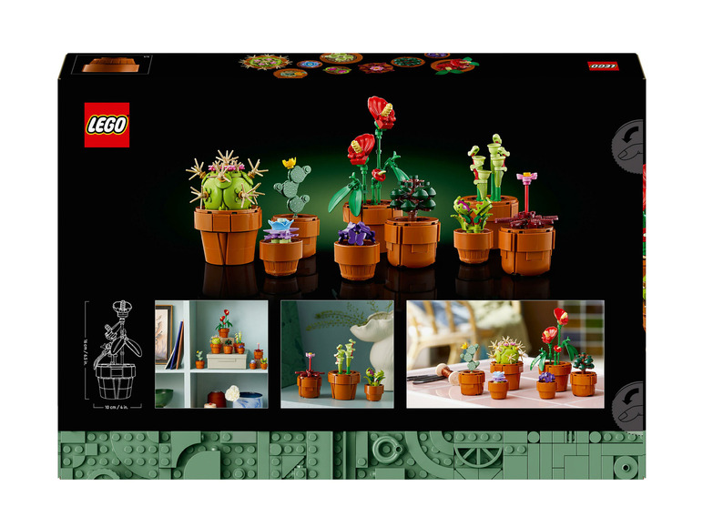 Balenie Lego s rôznymi druhmi rastlín, vrátane kaktusu a mäsožravej rastliny.