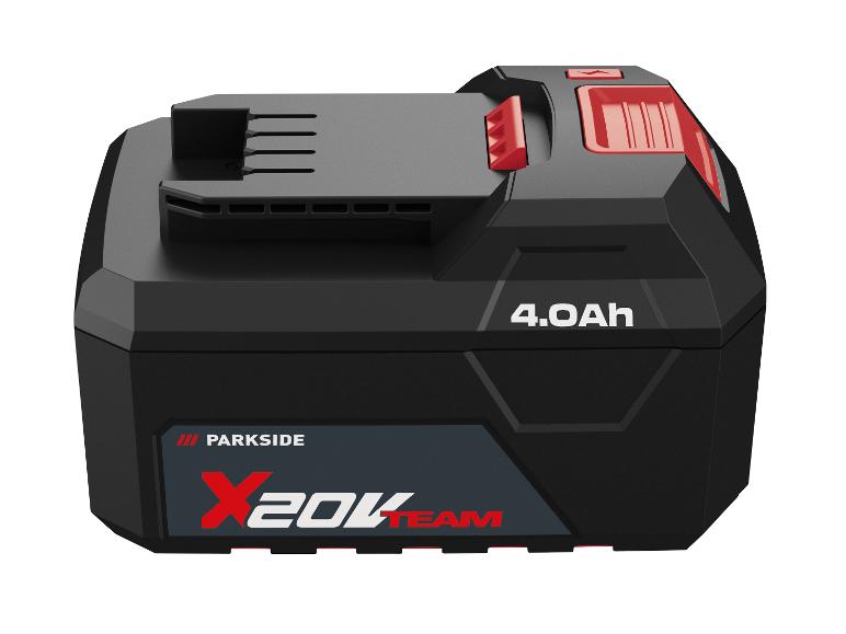 20V 4.0Ah akumulátor pre elektrické náradie, čierny s červenými detailmi.