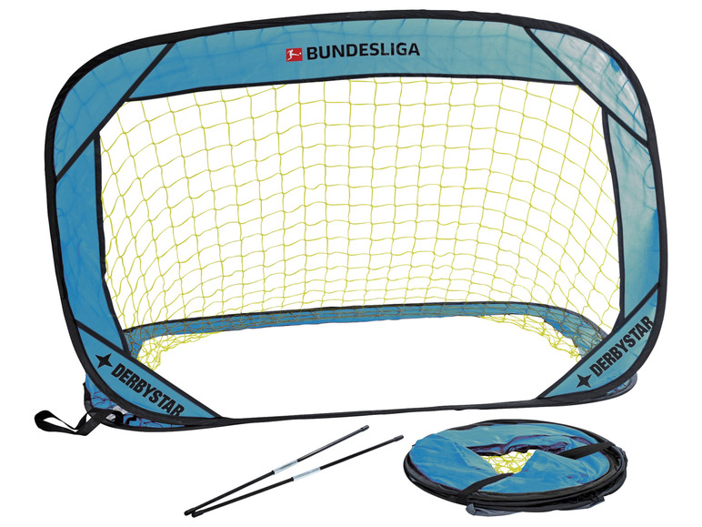 Derbystar futbalová brána s logom Bundesligy, vrátane stĺpikov a úložného vreca.