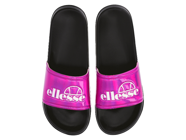 Lesklé žabky Ellesse, fuksia a čierna.