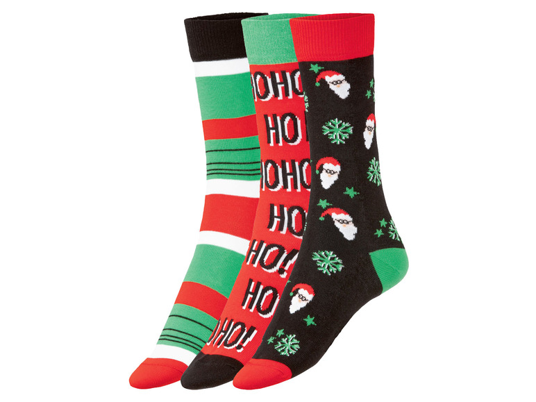 E-shop Fun Socks Unisex ponožky, 3 páry (36/40, Mikuláš/Hohoho/pruhy/zelená)