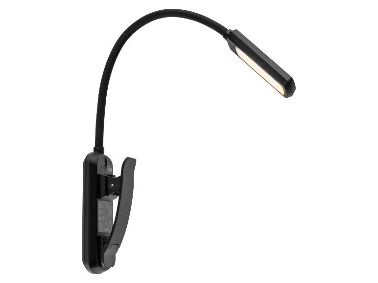 Čierna LED lampa na čítanie s klipom a flexibilným ramenom