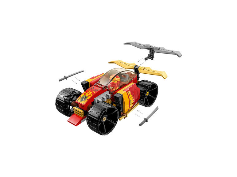 LEGO Ninjago auto s minifigúrkou a mečmi.