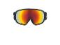Čierne lyžiarske okuliare s oranžovými zrkadlovými sklami.