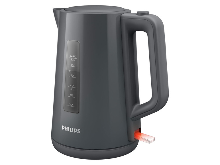 Sivá kanvica na vodu značky Philips.