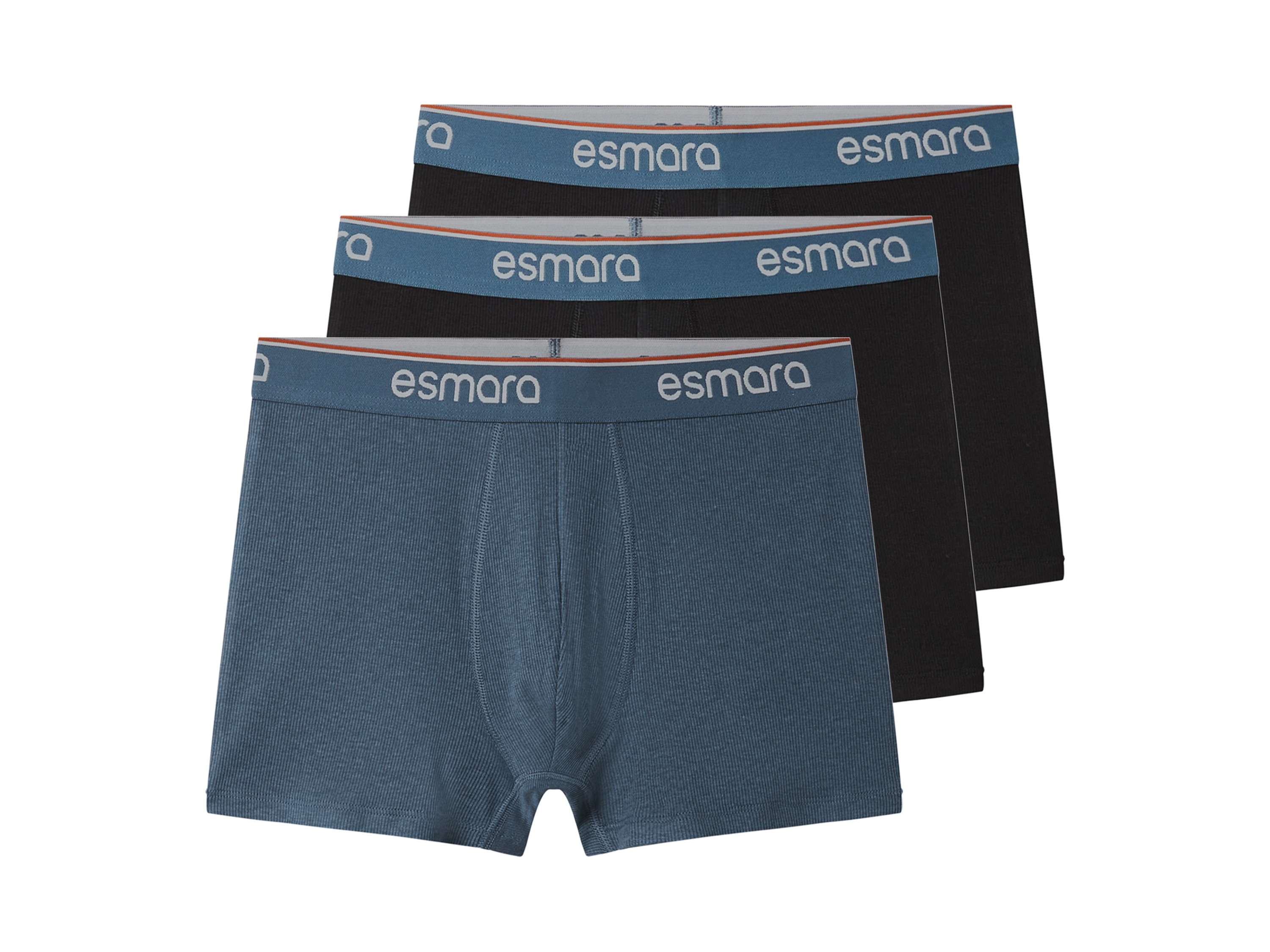 esmara Men Pánske rebrované boxerky, 3 kusy (čierna/modrá, 5/M)