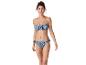 Bikiny: bandeau top a nohavičky s modrým paisley vzorom.