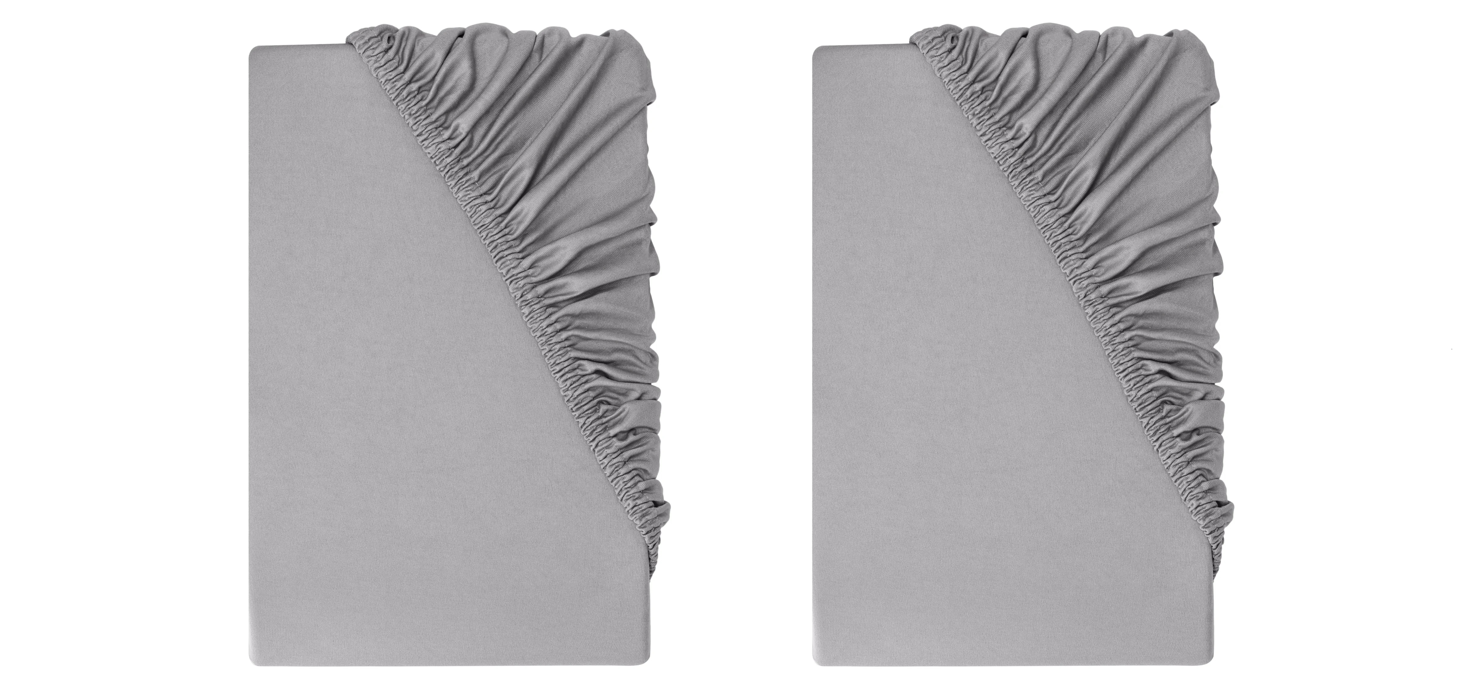 LIVARNO® Napínacia plachta z džersejového mikrovlákna, 90 – 100 x 200 cm, sivá, 2 kusy