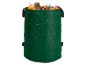 Zelený vak na záhradný odpad plný jesenných listov.