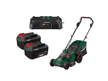 PARKSIDE® Aku kosačka na trávu 40 V PARM 41 A1 + Akumulátor 20 V/4 Ah, 2 kusy + Dvojitá nabíjačka na akumulátor 20 V/4,5 A