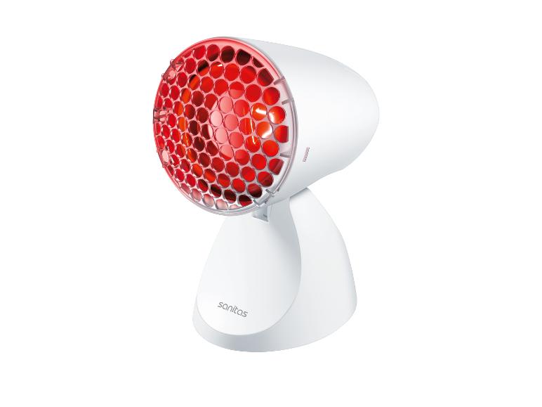 Biela infračervená lampa Sanitas s červenými žiarovkami.