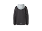 Tmavosivá detská bunda s kapucňou.