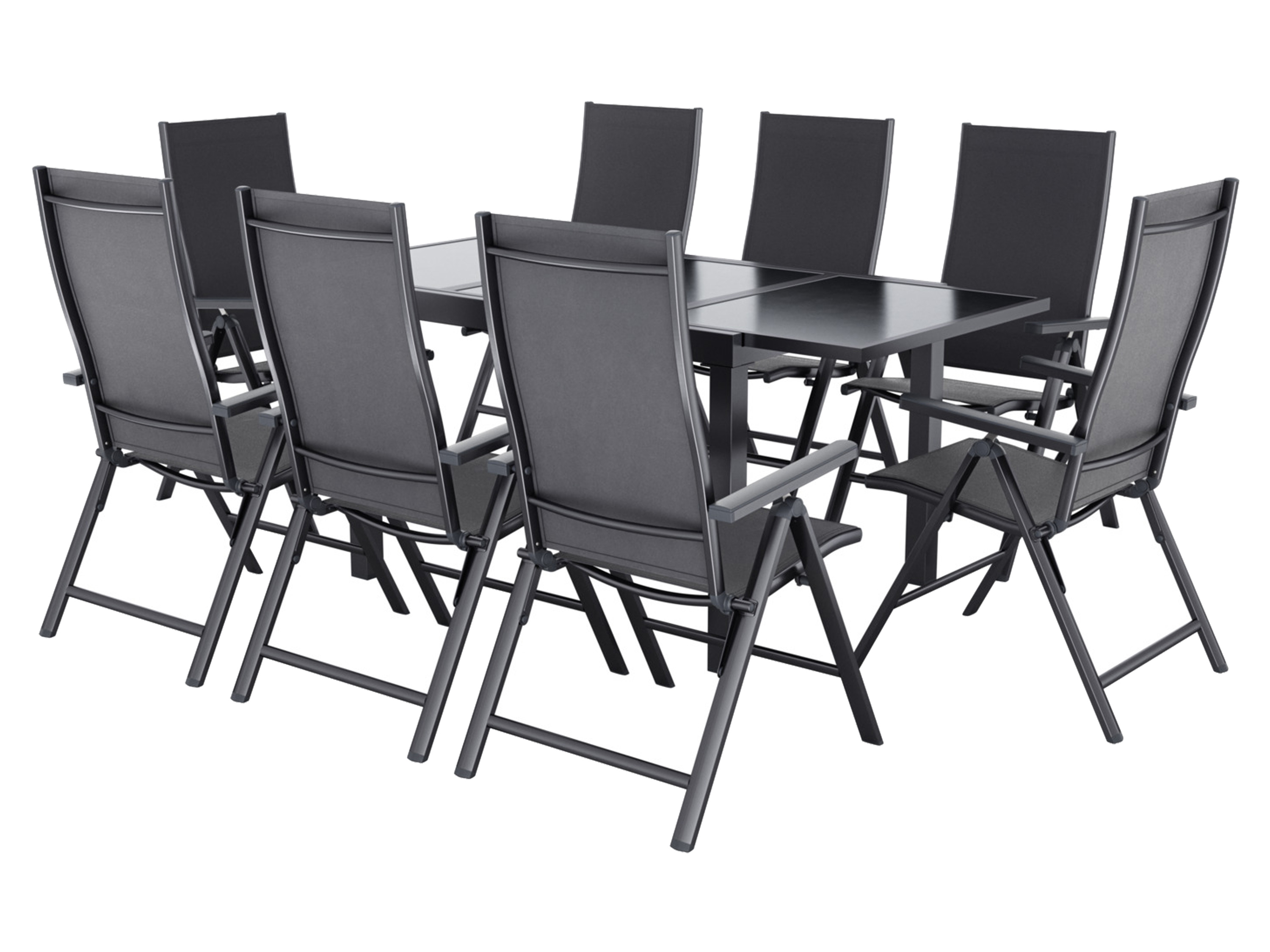 LIVARNO® Hliníkový rozťahovací záhradný stôl Houston/Toronto, 120 – 180 x 89 x 75 cm + Záhradné hliníkové kreslo Houston, 8 kusov