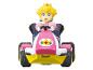 Ružový motokár s figúrkou princeznej Peach z Mario Kart.