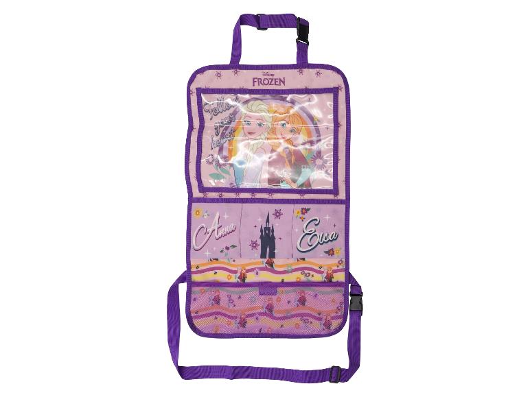 Organizér na autosedačku Disney Frozen s Elsou a Annou, vreckami a priehradkou na tablet.
