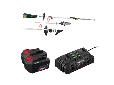 PARKSIDE® Aku záhradné kombinované náradie 40 V + Akumulátor 20 V/4 Ah, 2 kusy + Dvojitá nabíjačka na akumulátor 20 V/4,5 A