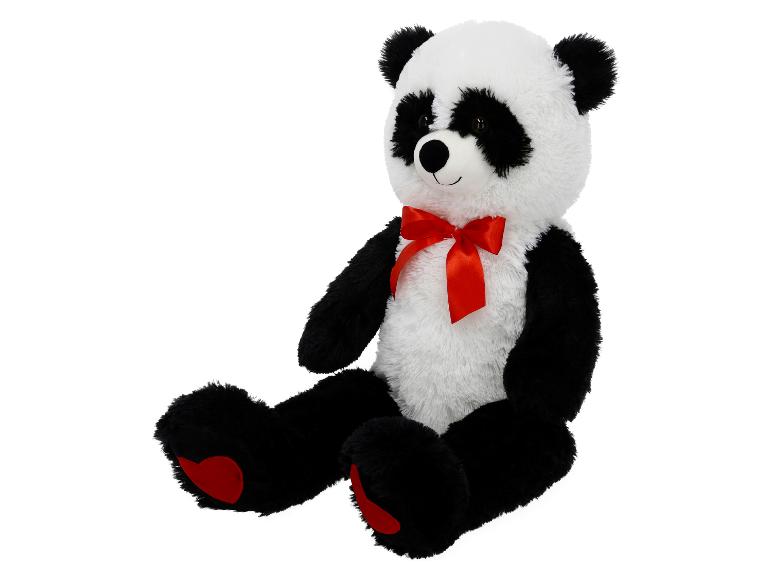 Čiernobiely plyšový panda s červenou mašľou