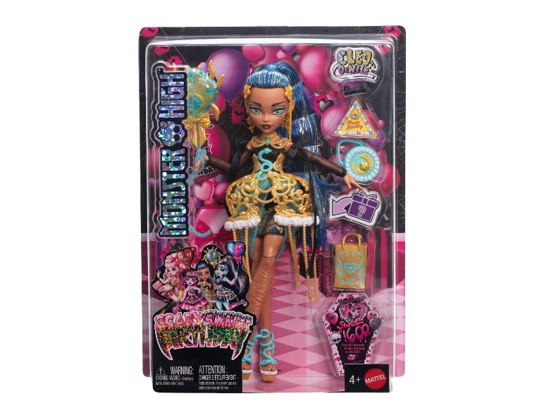 Bábika Monster High Cleo De Nile v balení s doplnkami a narodeninovou tematikou.