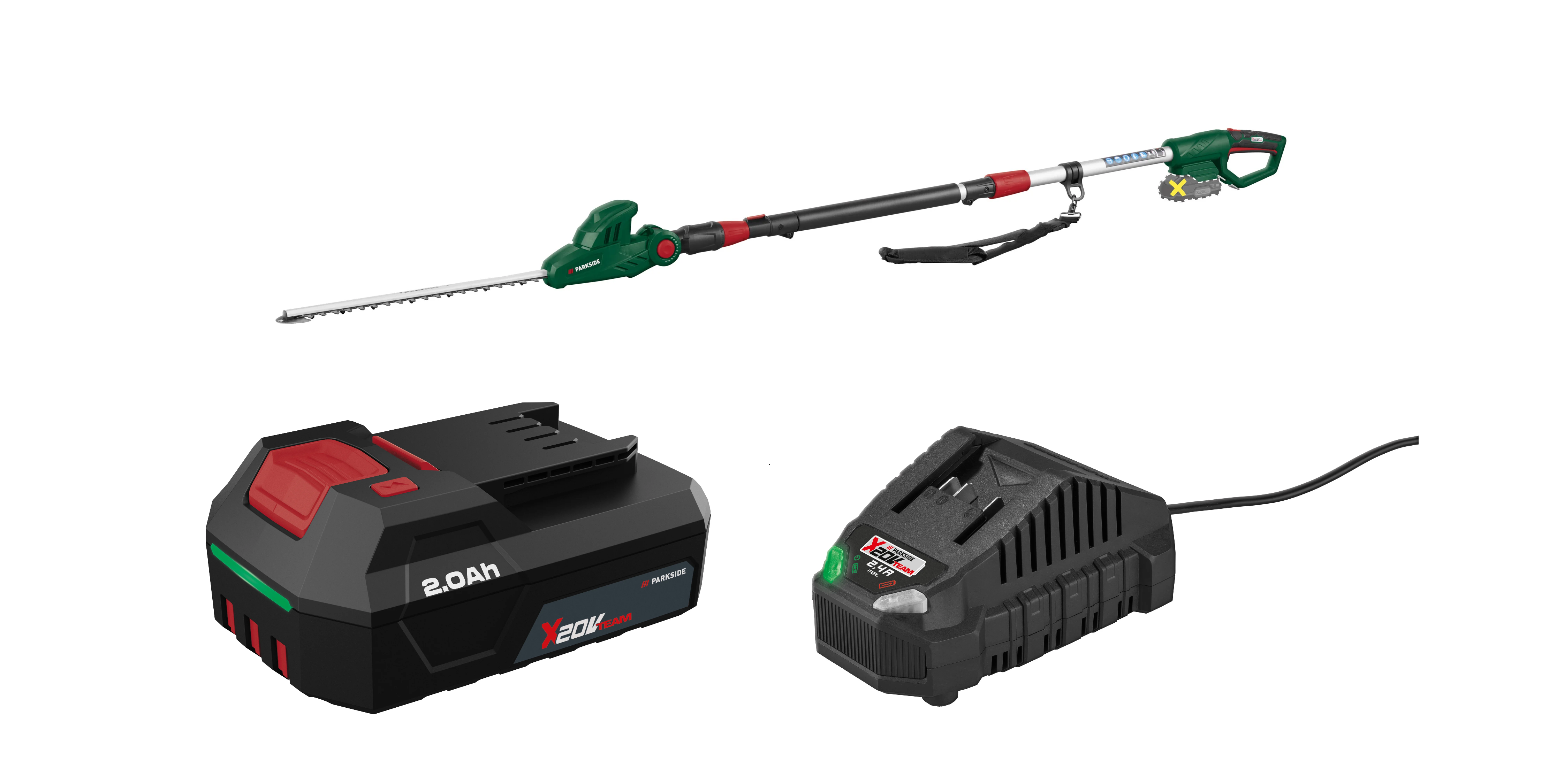 PARKSIDE® Aku teleskopické nožnice na živý plot 20 V PATHS 20 A1 + Akumulátor 20 V/2 Ah PAP 202 A1 + Nabíjačka20 V/2,4 A PLG 20 C1