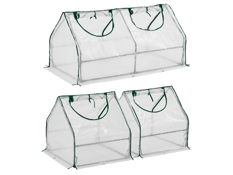 Dva priehľadné mini skleníky so zeleným lemovaním