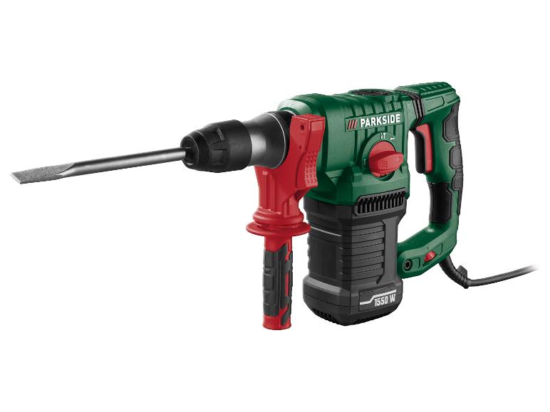 Zeleno-čierne vŕtacie kladivo so sekáčom, 1550 W.