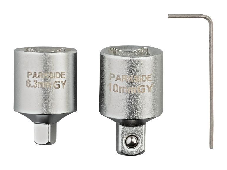 Dva nástrčné kľúče Parkside s rozmermi 6,3 mm a 10 mm a L-tvarový imbusový kľúč.