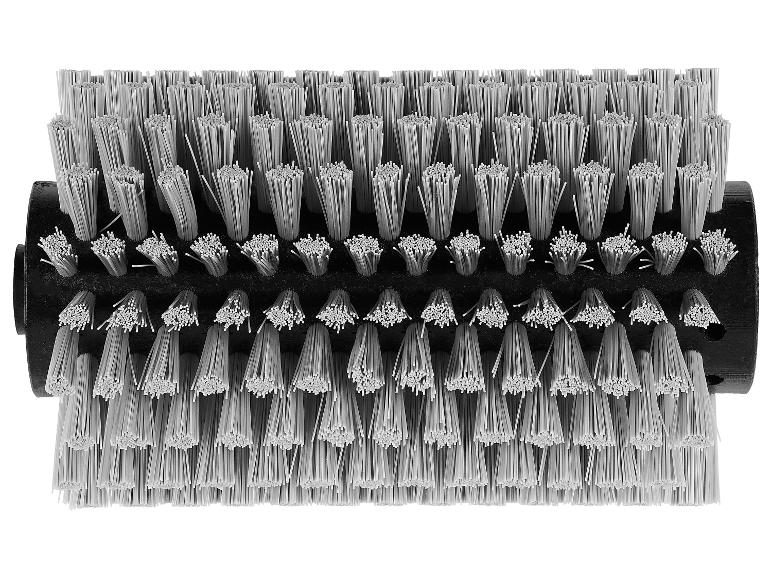 Valcový štetec so sivými štetinami na priemyselné čistenie.