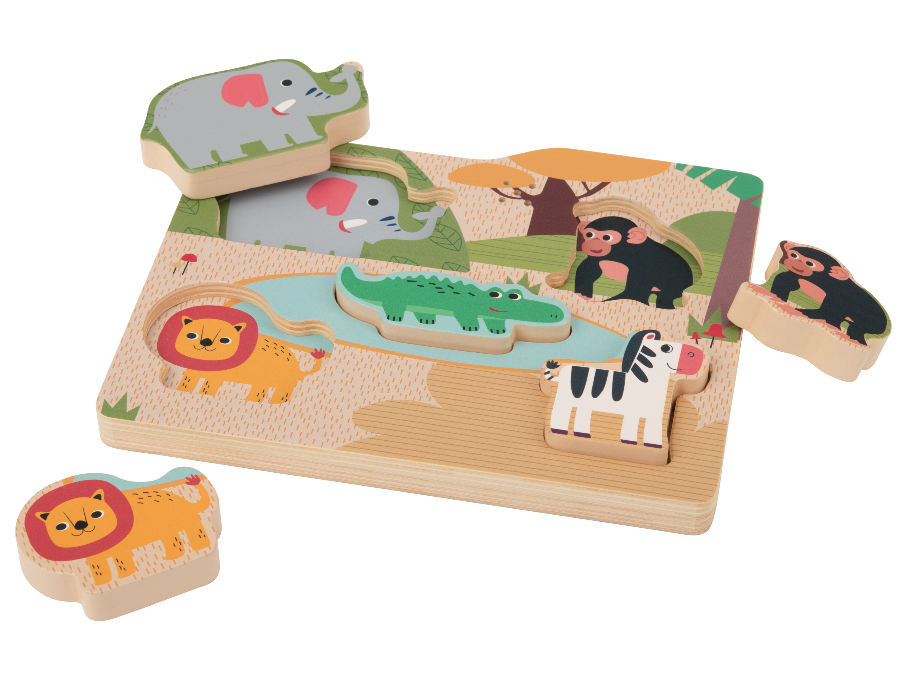 lupilu® Drevené puzzle so zvukovými efektmi (safari)