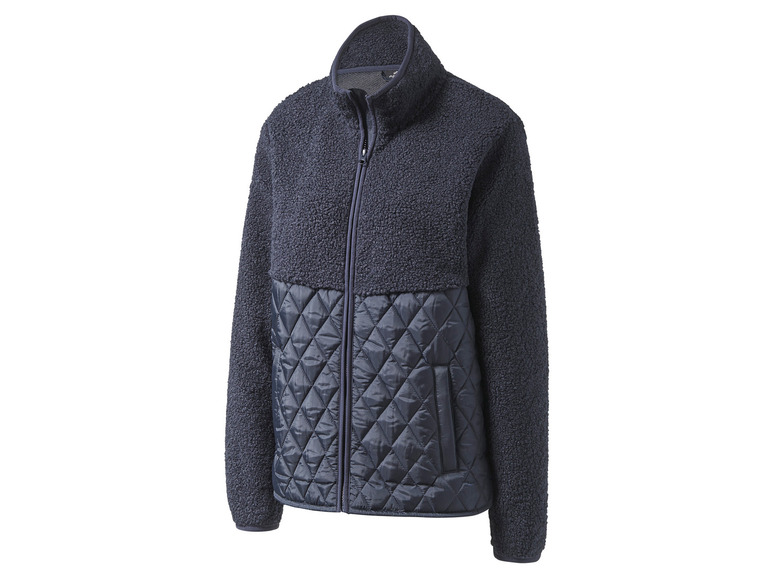 Tmavomodrá bunda na zips s fleecovou podšívkou a prešívaným vzorom.