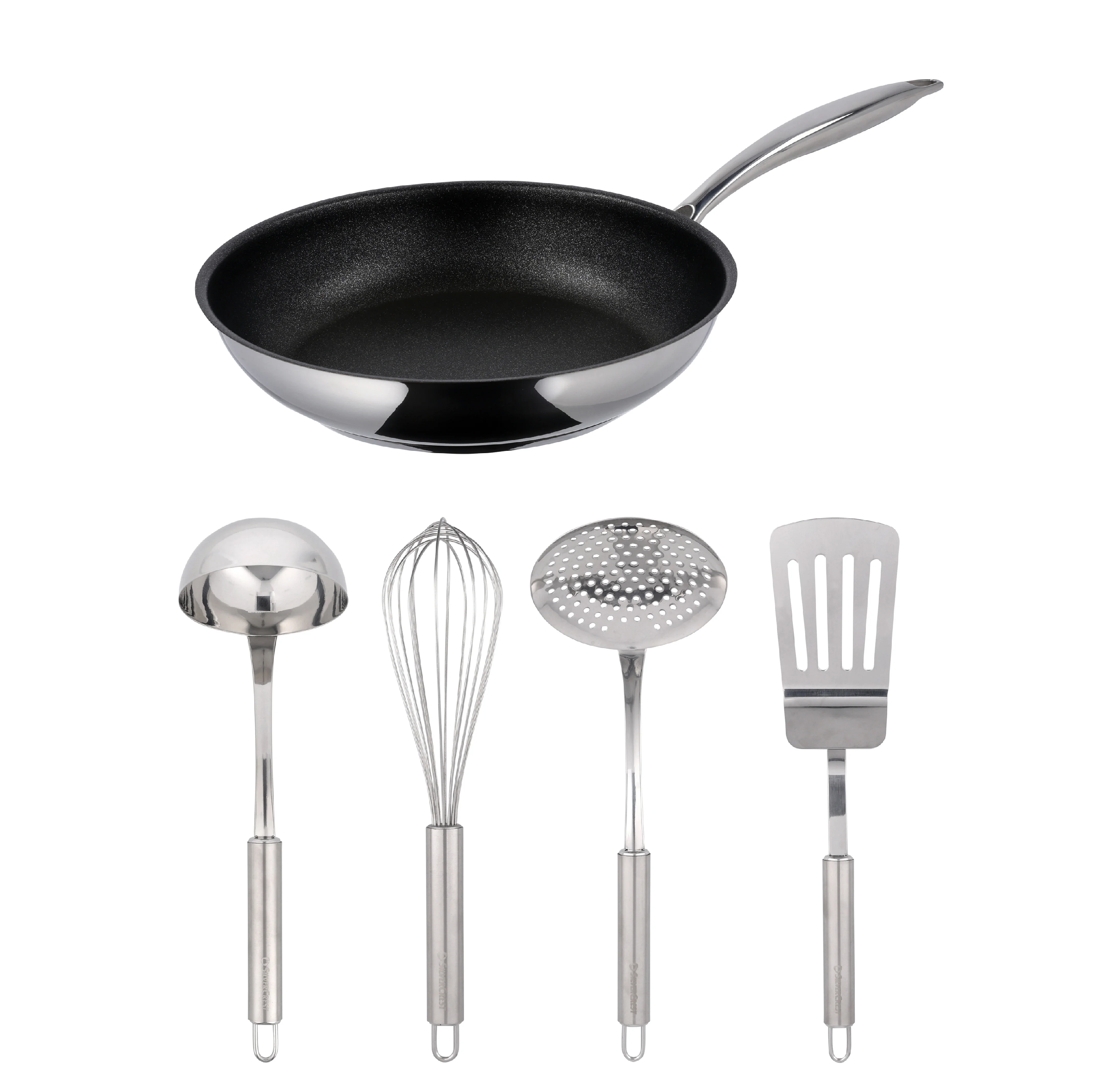 SILVERCREST® Panvica z ušľachtilej ocele Premium s keramickou vrstvou, Ø 24 cm + Súprava kuchynských pomôcok Premium, 4-dielna