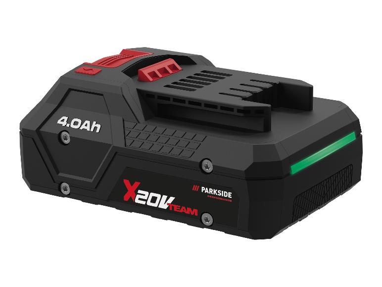 Batéria do elektrického náradia 4.0Ah s červenými detailmi a zelenou kontrolkou.