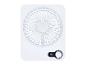 Biely prenosný ventilátor s digitálnym displejom zobrazujúcim 98% batérie.