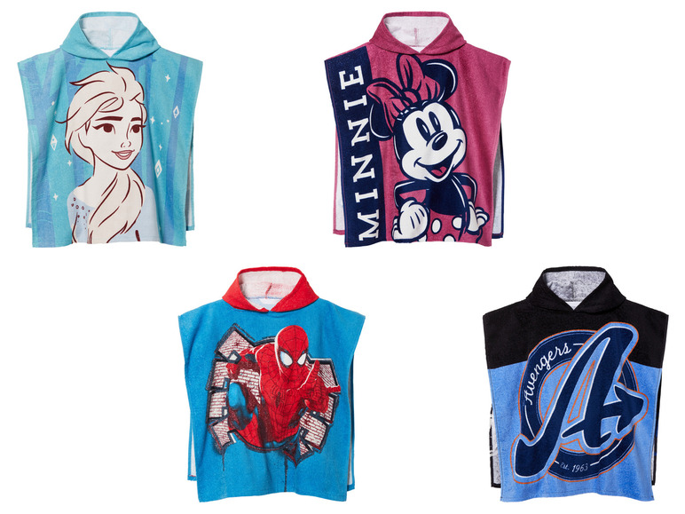 Plážové pončo s obrázkami Frozen, Minnie Mouse, Spidermana a Avengers.