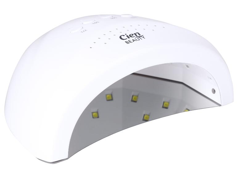 Biely UV/LED sušič nechtov s nastaveniami času 1/2, 10s, 30s, 60s a 90s