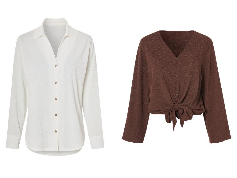 Biela košeľa a hnedý top zaviazaný v páse.