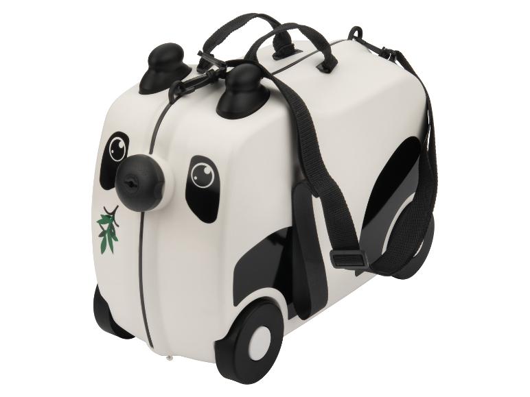 Biely a čierny detský kufor panda s kolieskami a popruhom