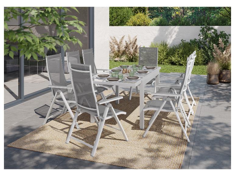 Livarno home Hliníkový záhradný rozkladací stôl Houston + Hliníkové kreslo Houston s vysokým operadlom, 8 kusov